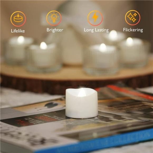 48Pack White Tea Lights Candles Battery Operated Flameless Flickering LED Lights - Picture 3 of 6